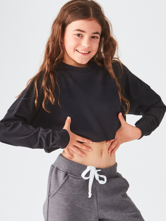 Studio Essentials Girls Boxy Raw Edge Long Sleeve Crop T-Shirt Thumbnail