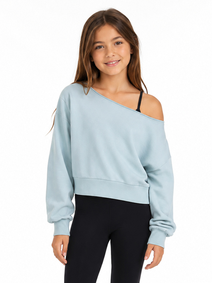 Studio Essentials French Terry Off Shoulder Crop Sweater Thumbnail