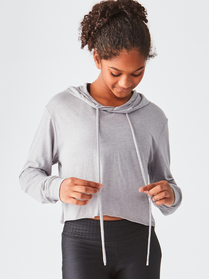 Studio Essentials Ladies Lightweight Raw-Edge Crop Hoodie Thumbnail