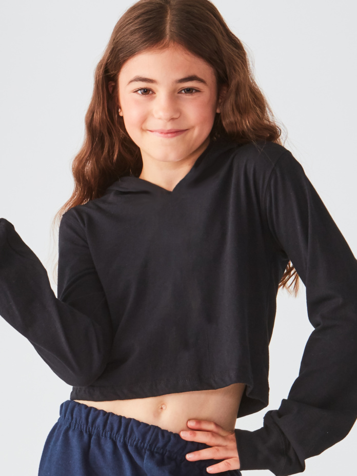 Studio Essentials Girls Lightweight Raw-Edge Crop Hoodie Thumbnail